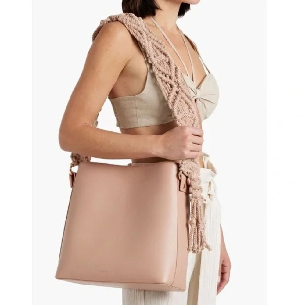 🌞 Simkhai Beige Britt Wide Macrame Interchangeable Strap Leather Tote Bag
